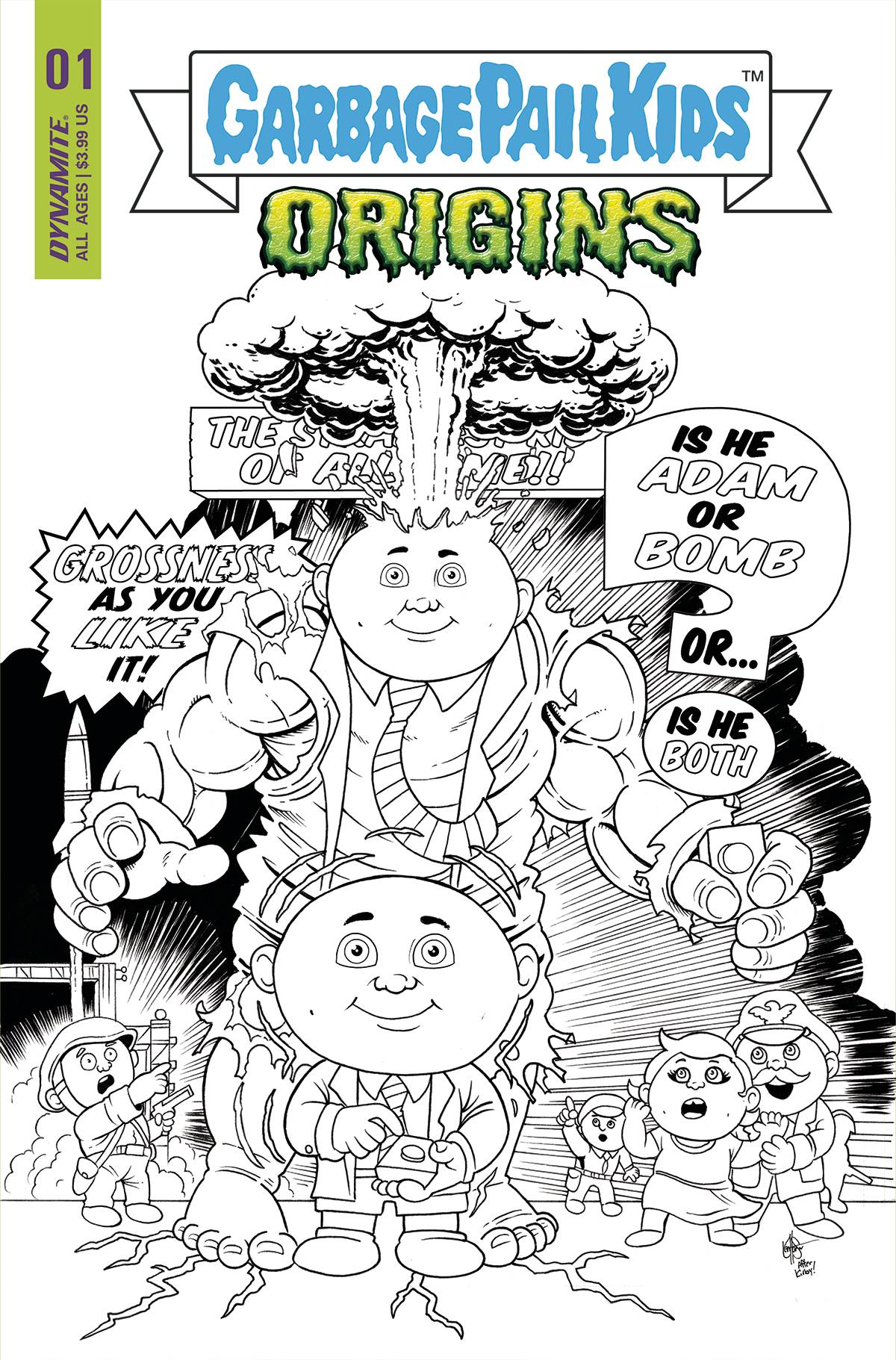 Garbage Pail Kids Origins #1 P 1:7 Ken Haeser Incredible Hulk 1 Homage B&W FOC Variant (10/05/2022) Dynamite - Golden Apple Comics