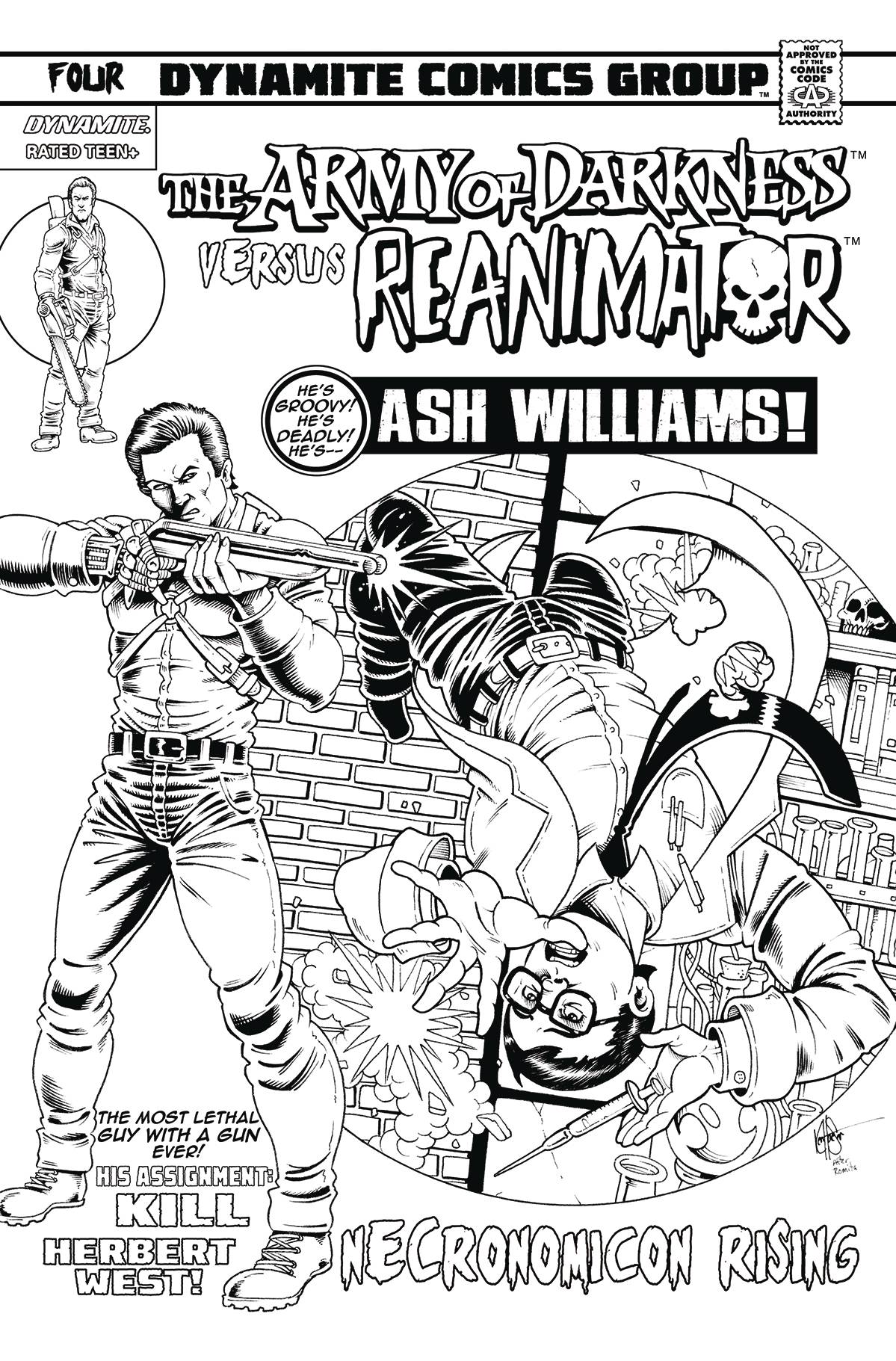 Aod Vs Reanimator Necronomicon Rising #4 L 1:7 Ken Haeser Amazing Spider-Man 129 Homage B&W FOC Variant (10/26/2022) Dynamite - Golden Apple Comics