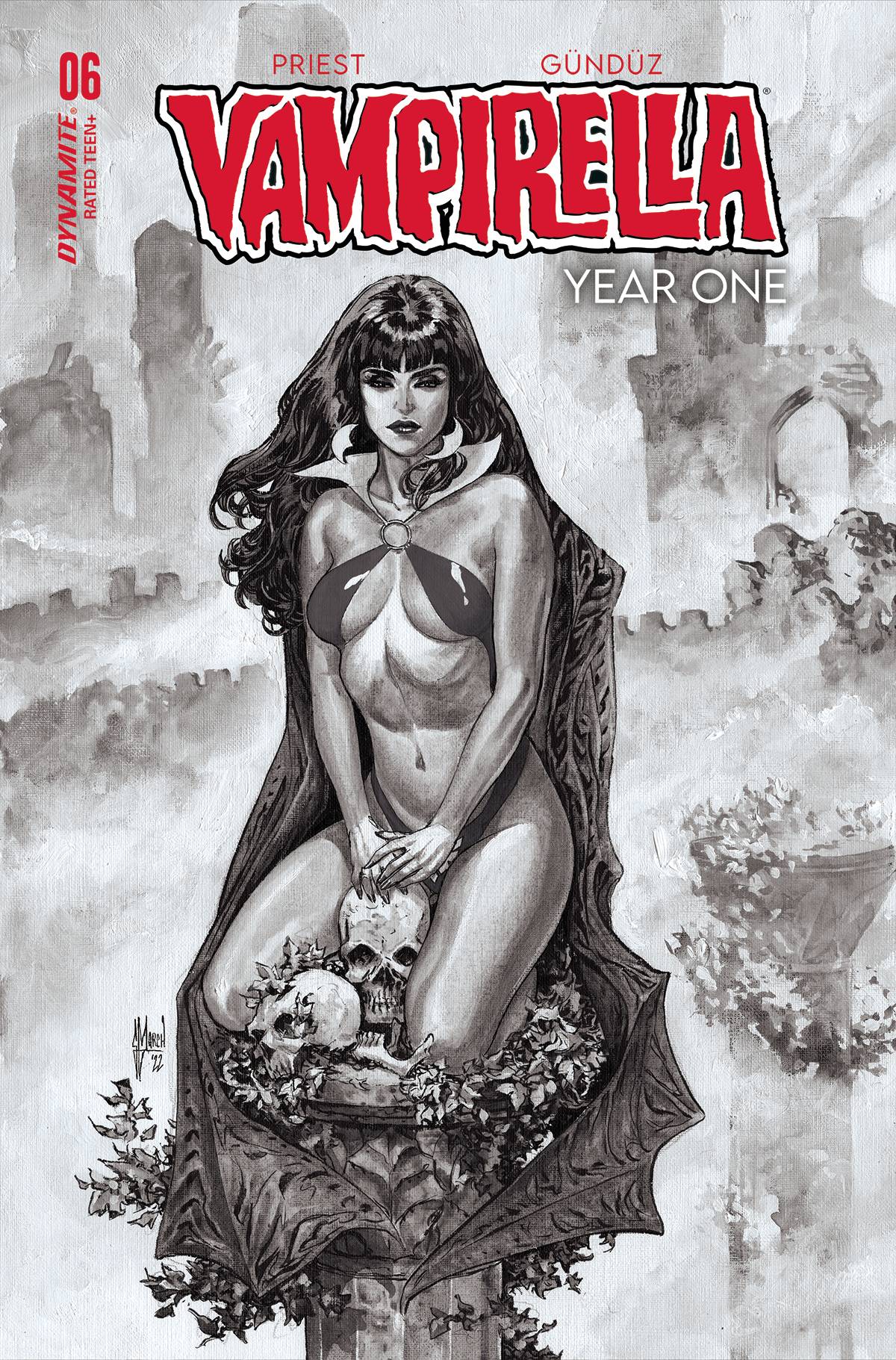 Vampirella Year One #6 Q 1:7 Foc Guillem March B&W Variant (03/29/2023) Dynamite - Golden Apple Comics