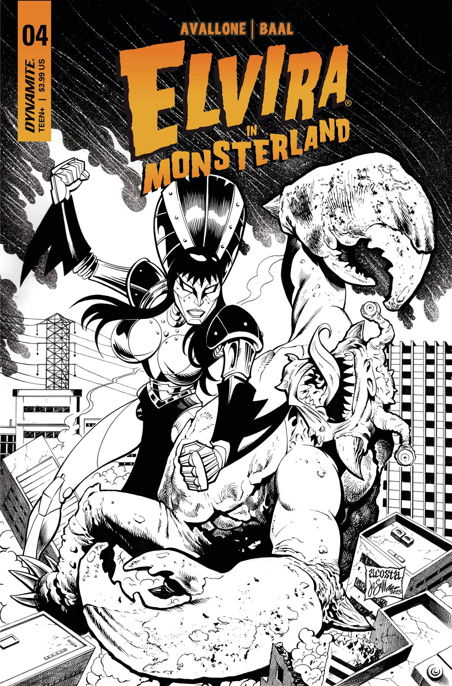 Elvira In Monsterland #4 K 1:7 Foc Dave Acosta B&W Variant (08/30/2023) Dynamite - Golden Apple Comics