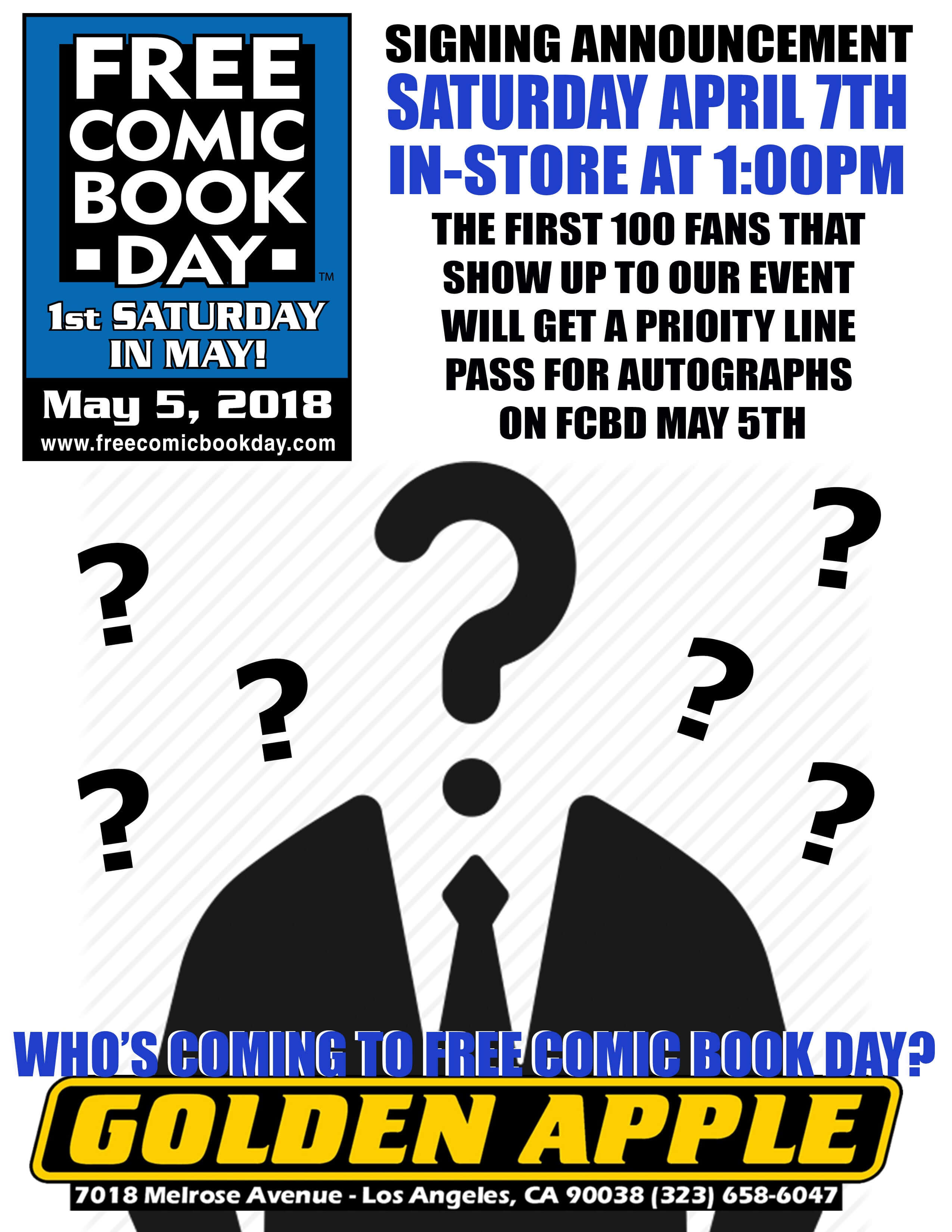 Saturday 1pm Free Comic Day Guest Announcement!! Golden Apple Comics