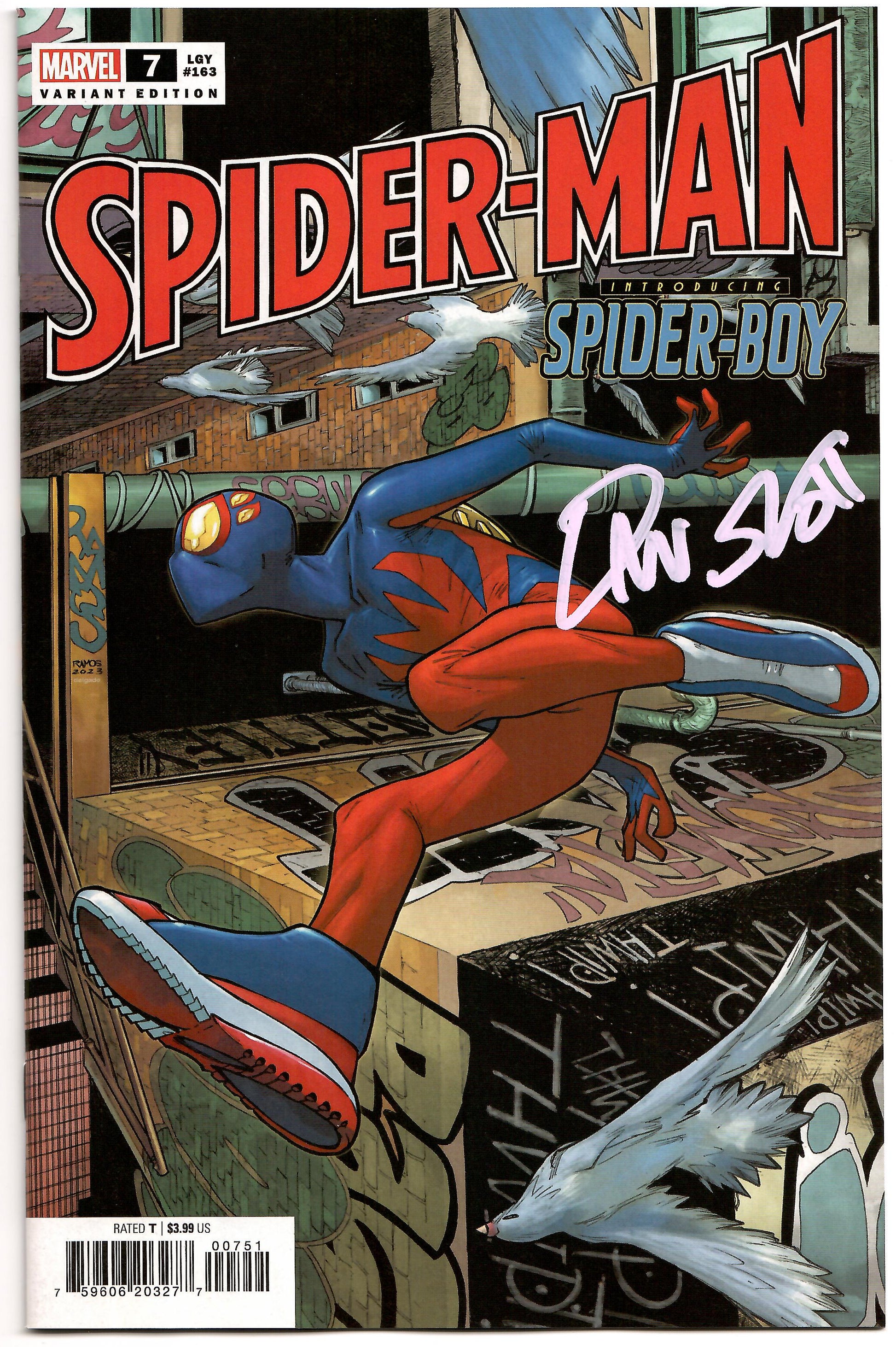 Spider-Man #7 D Marvel 2023 NM Humberto Ramos 1st Spider-Boy Variant SIGNED Dan Slott - Golden Apple Comics