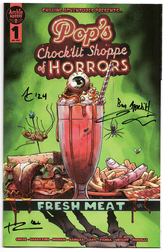 Pops Chocklit Shoppe Of Horrors Fresh Meat A Gorham Signed 3x Amy Chase Jordan Morris Ryan Cady (03/20/2024) Archie