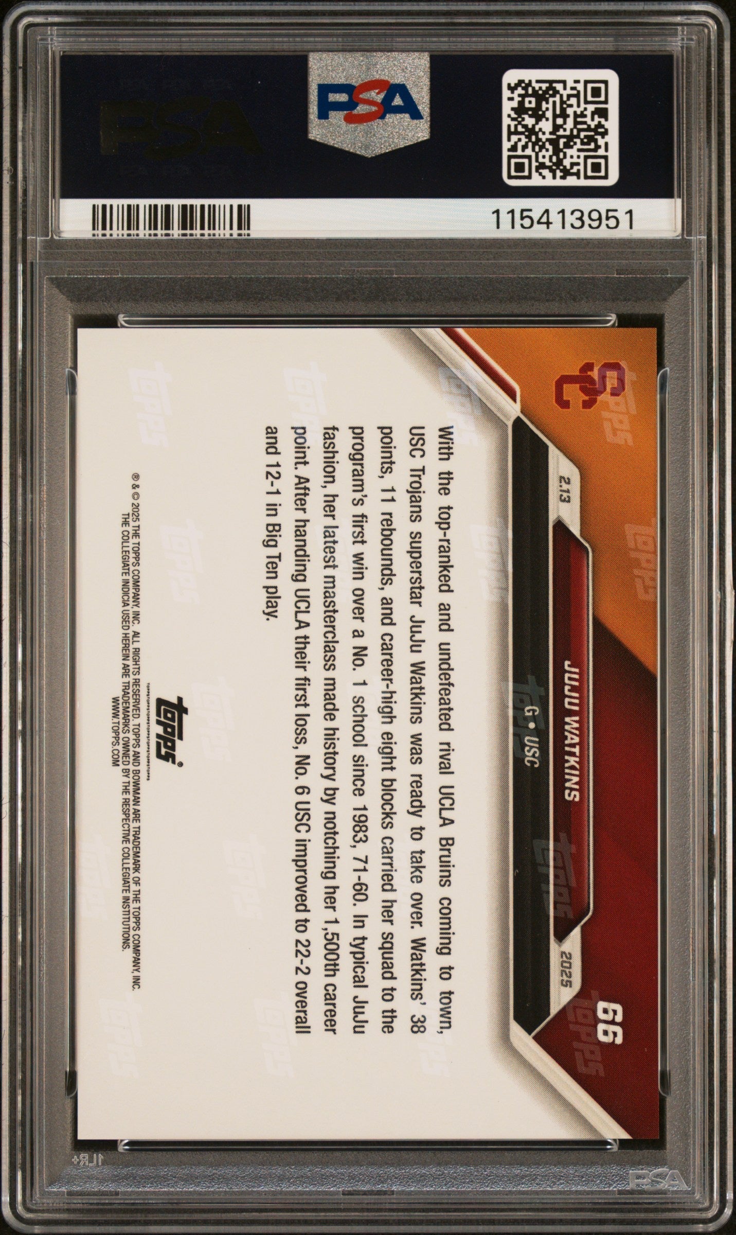 Graded 2024 Topps Bowman U Now JuJu Watkins #66 Rookie RC Basketball Card PSA 9 Mint