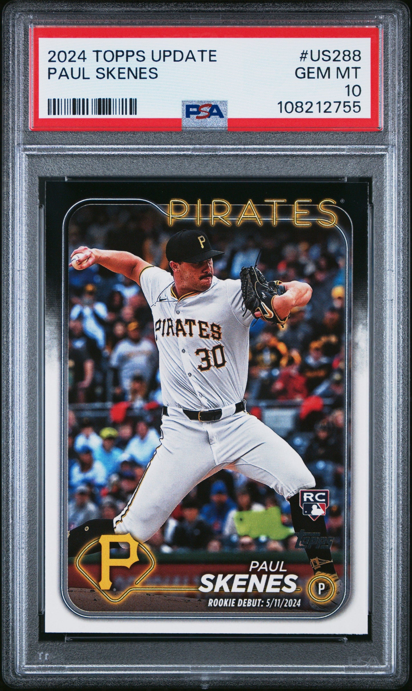 Graded 2024 Topps Update Paul Skenes #US288 Rookie RC Baseball Card PSA 10 Gem Mint