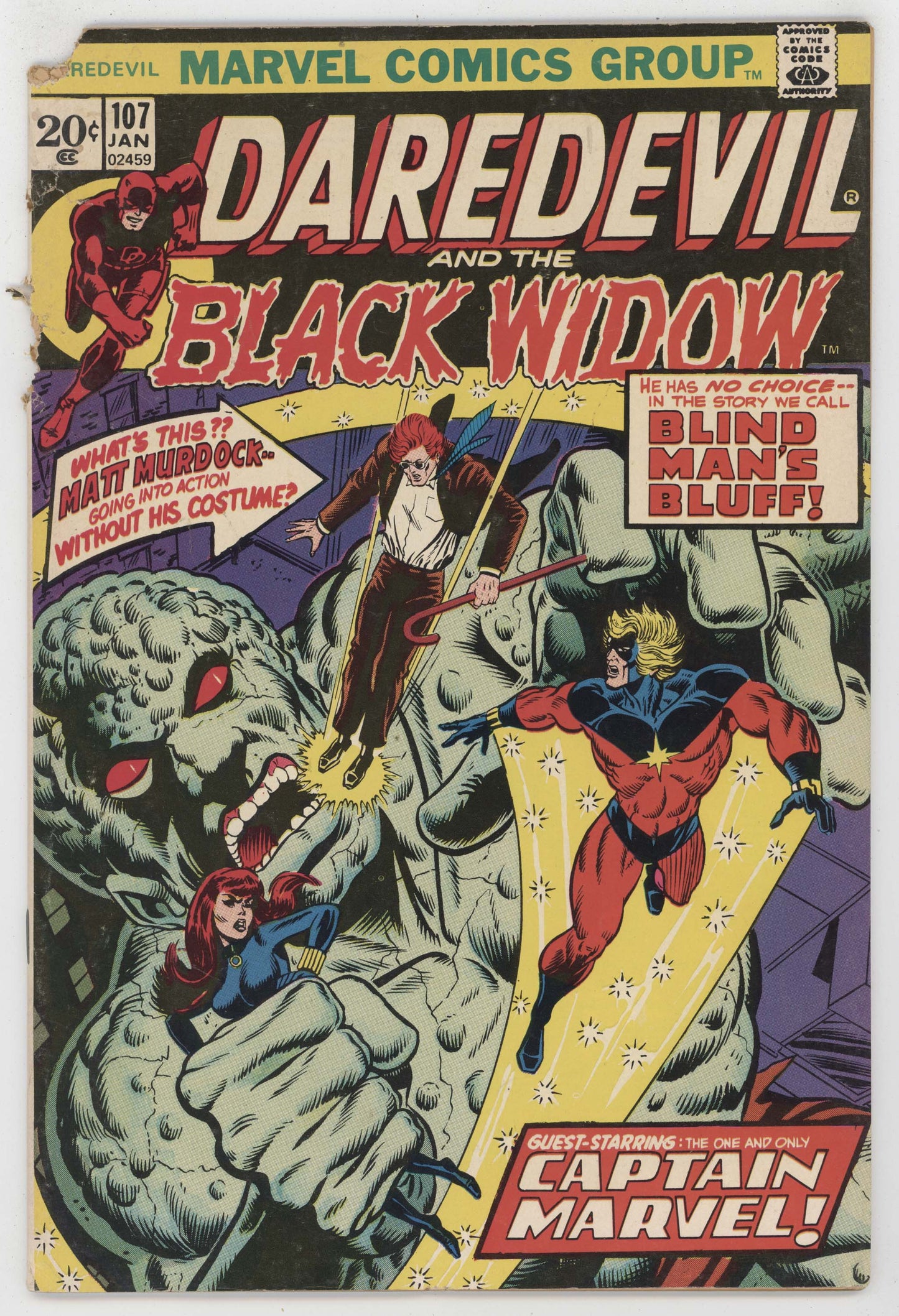 Daredevil 107 Marvel 1974 GD Jim Starlin Black Widow Moon Dragon Captain Marvel