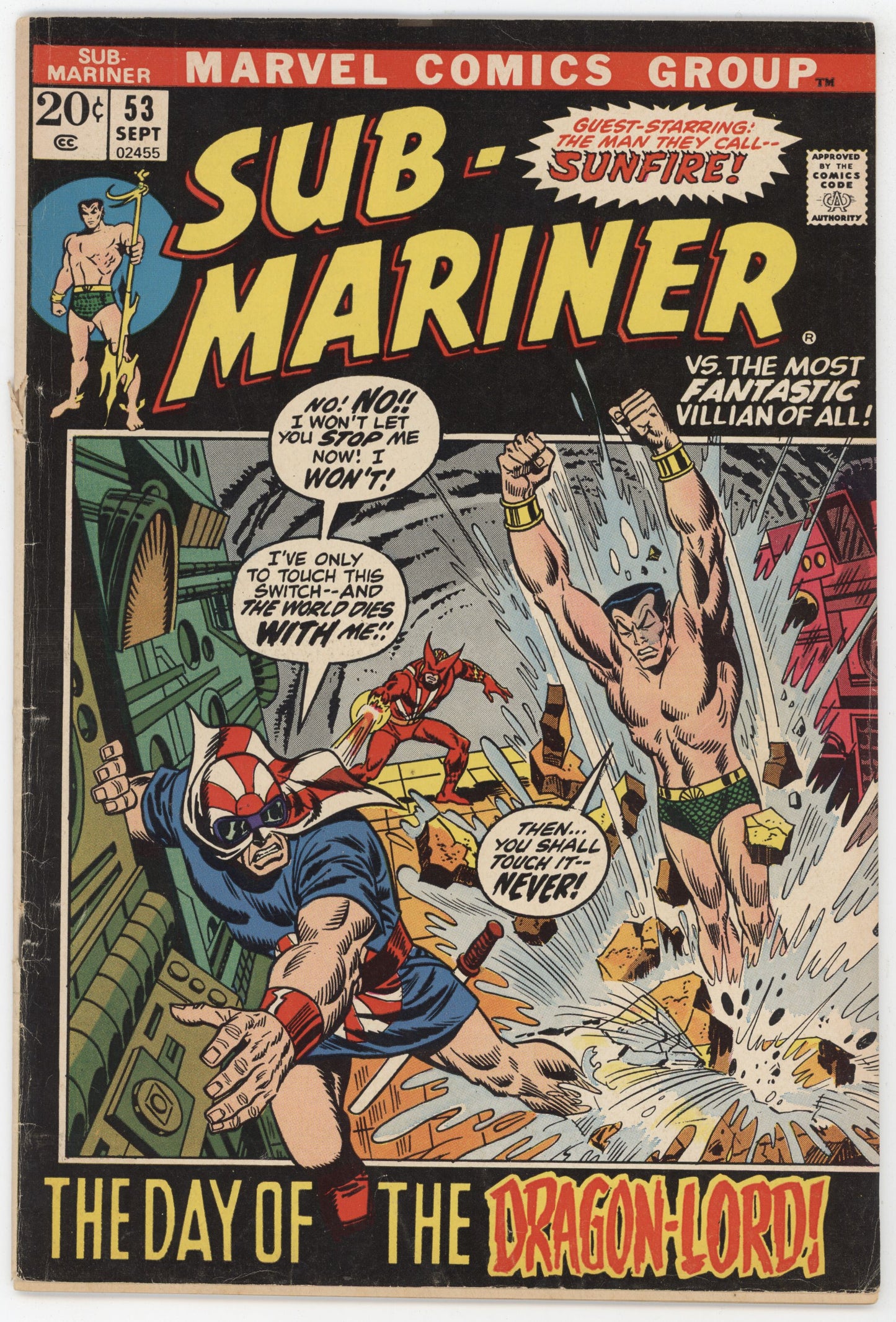 Sub-Mariner 53 Marvel 1972 GD VG Sal Buscema Bill Everett Sunfire Dragon Lord