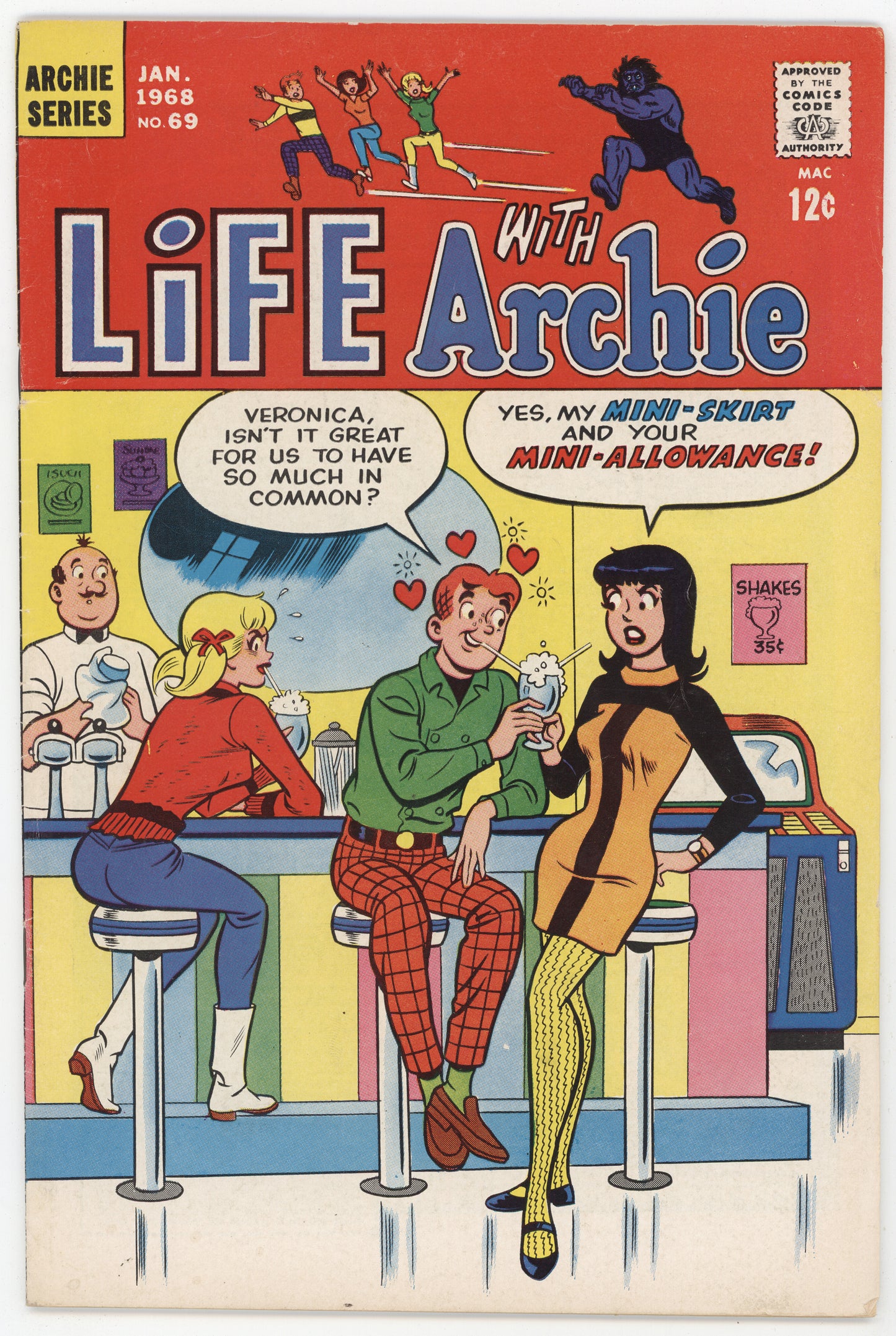 Life With Archie 69 Archie 1968 FN VF Betty Veronica GGA Mini Skirt Pops Diner
