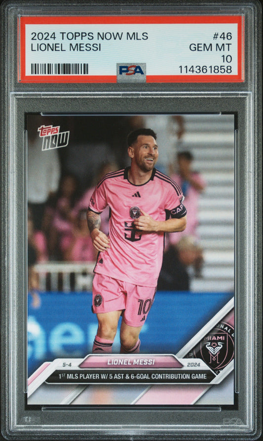 Graded 2024 Topps Now MLS Lionel Messi #46 1st MLS Player with 5 AST & 6-Goal Contribution Game Soccer Card PSA 10 Gem Mint - Golden Apple Comics