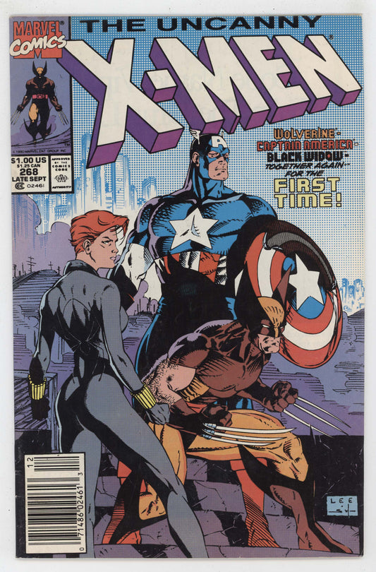 Uncanny X-Men 268 Marvel 1990 FN Wolverine Captain America Black Widow Jim Lee