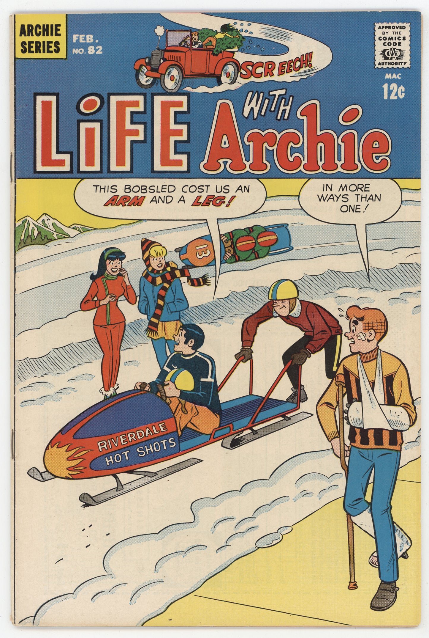 Life With Archie 82 Archie 1969 FN Betty Veronica Bobsled Broken Arm Leg