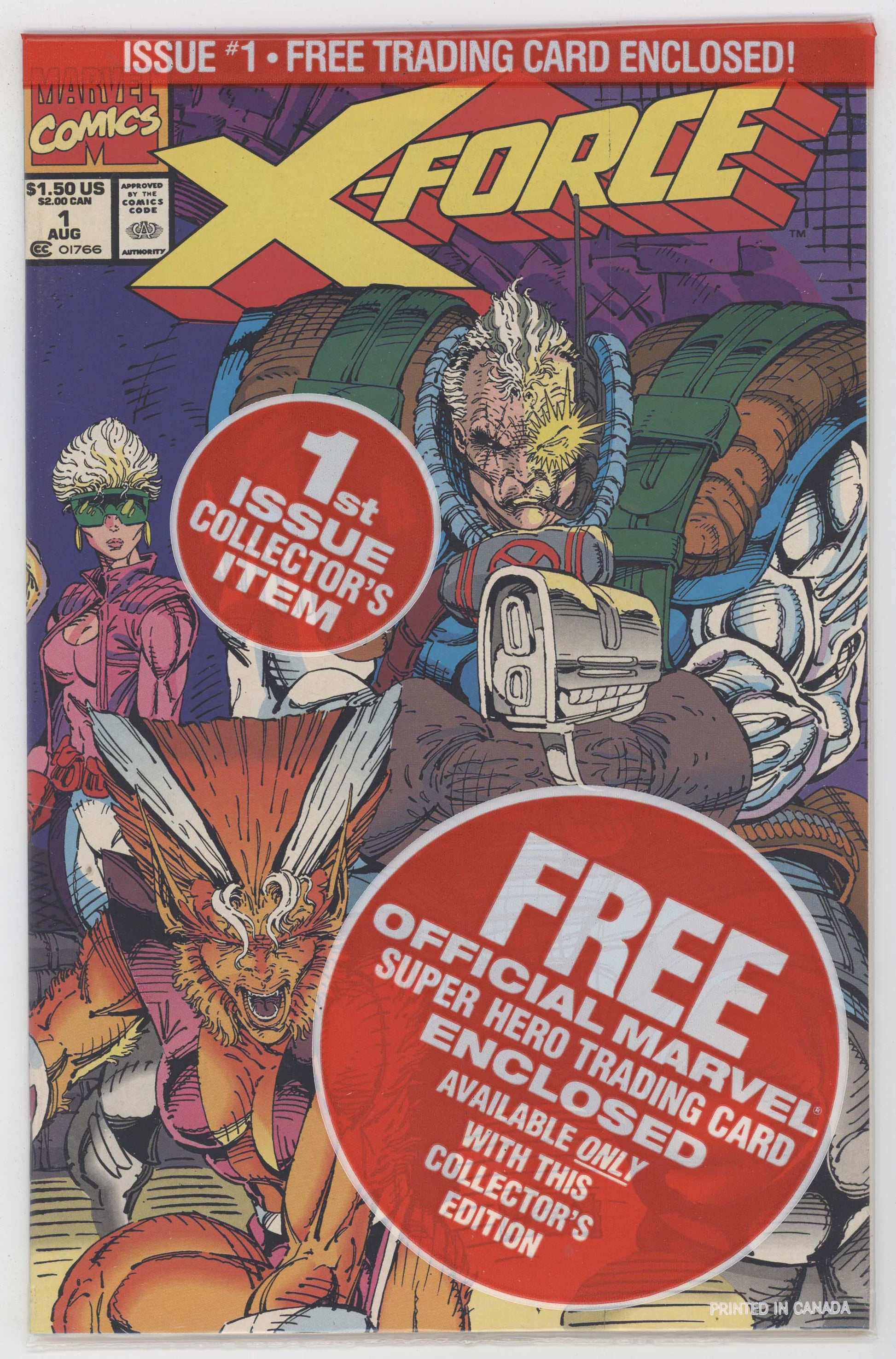 X-Force 1 Marvel 1991 NM Polybag Cable Card Rob Liefeld - Golden Apple Comics