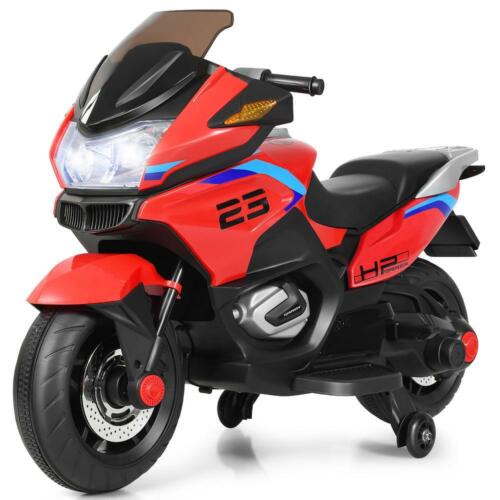 12.8 Inch Electric Ride-On Motorcycle for Kids 3+ Years with LED Lights - Red
