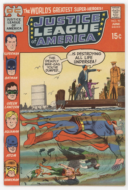 Justice League Of America 90 DC 1971 VF Superman Batman Green Lantern Hawkman Aquaman