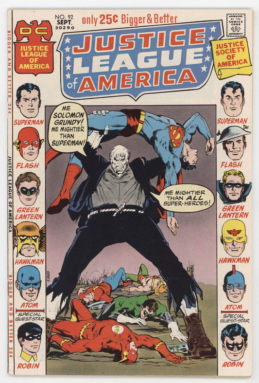 Justice League Of America 92 DC 1971 FN VF Superman Solomon Grundy Green Lantern Flash Neal Adams