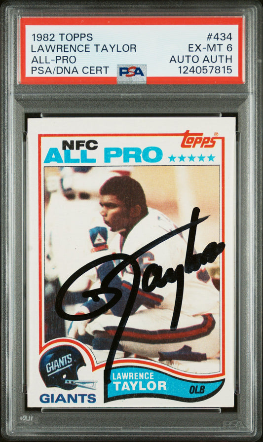 Graded 1982 Topps Lawrence Taylor #434 Rookie RC Signed Football Card PSA 6 Card - Auto Grade Authentic