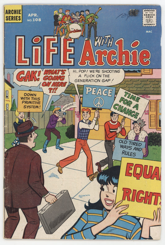 Life With Archie 108 Archie 1971 VG Betty Veronica Peace Protest Equal Rights