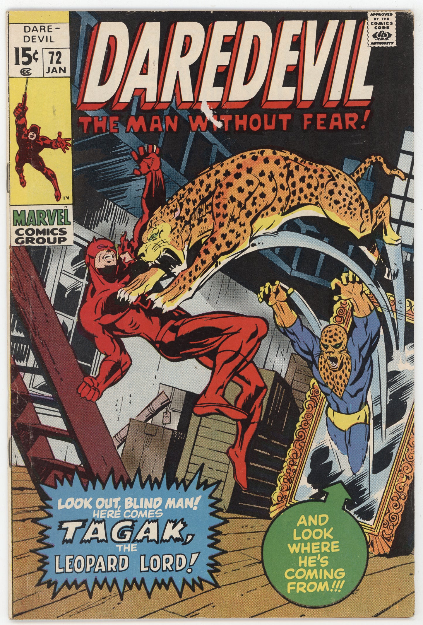 Daredevil 72 Marvel 1971 FN Marie Severin Gerry Conway 1st Tagak Leopard
