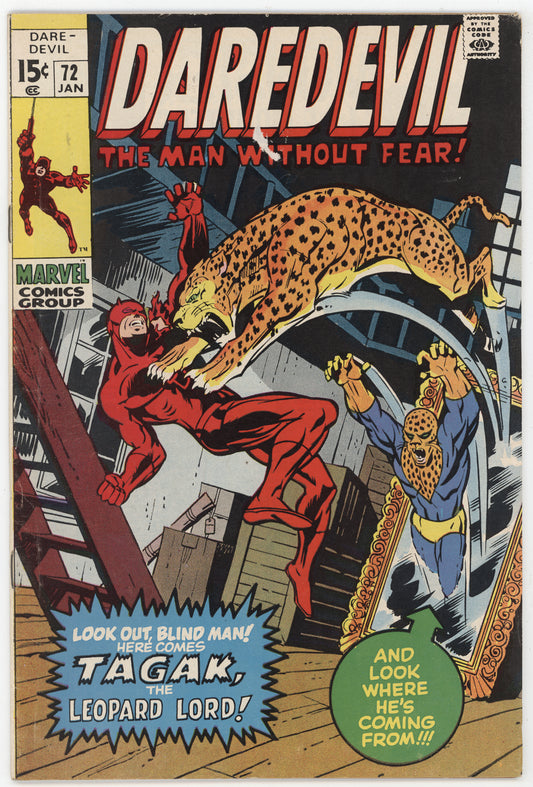 Daredevil 72 Marvel 1971 FN Marie Severin Gerry Conway 1st Tagak Leopard