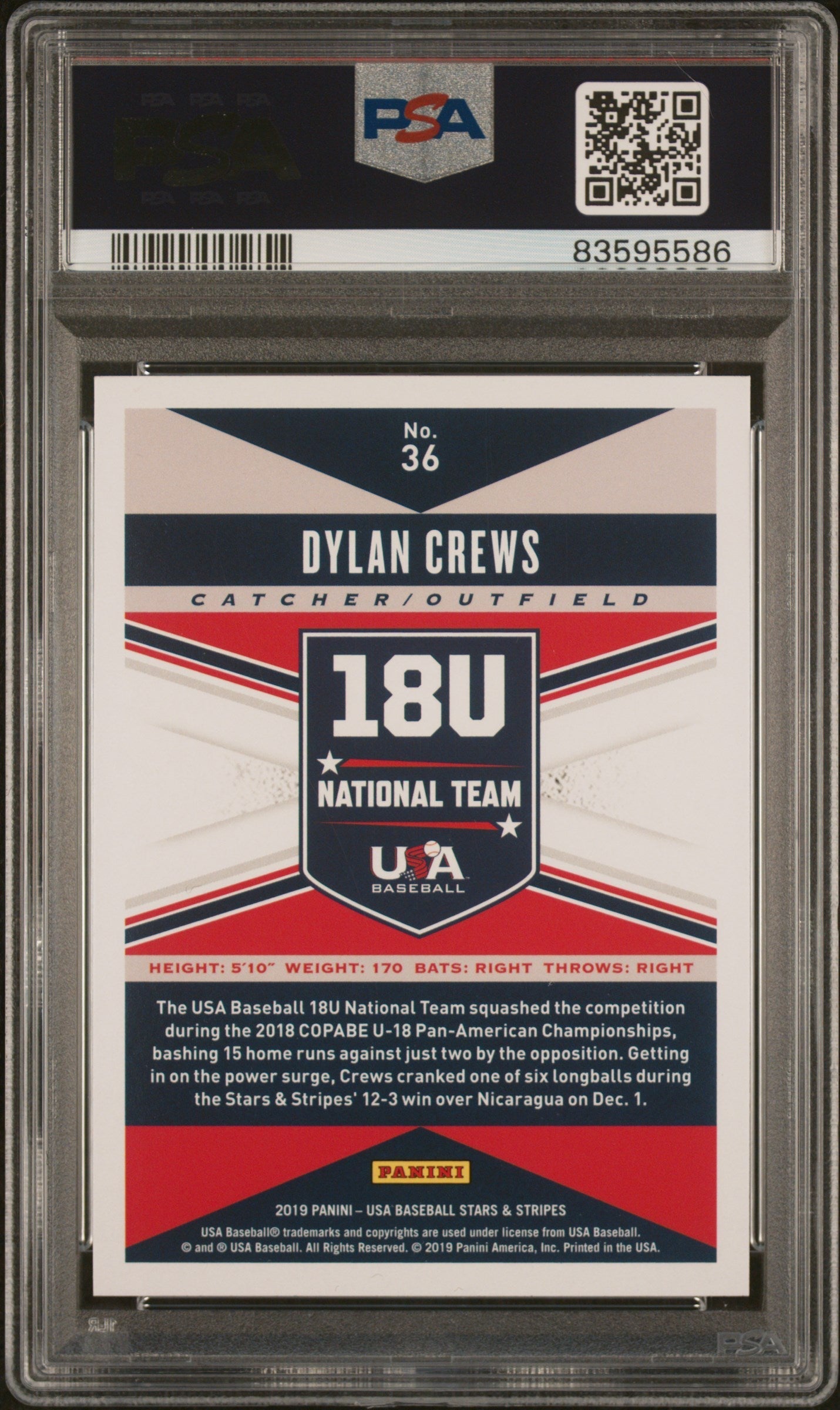 Graded 2019 Panini Stars & Stripes USA Dylan Crews #36 Longevity Base Rookie RC Baseball Card PSA 10 Gem Mint - Golden Apple Comics