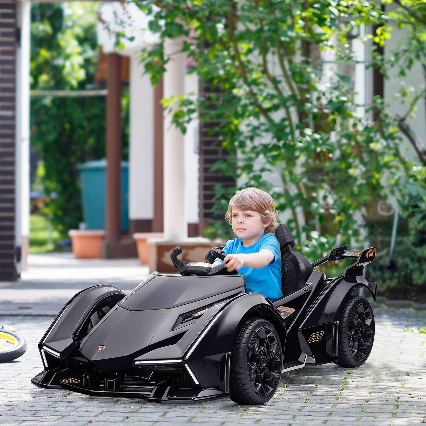 12V Black Lamborghini GT Kids Ride-On Sports Car with Remote Control