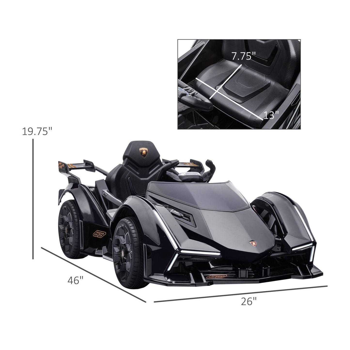 12V Black Lamborghini GT Kids Ride-On Sports Car with Remote Control