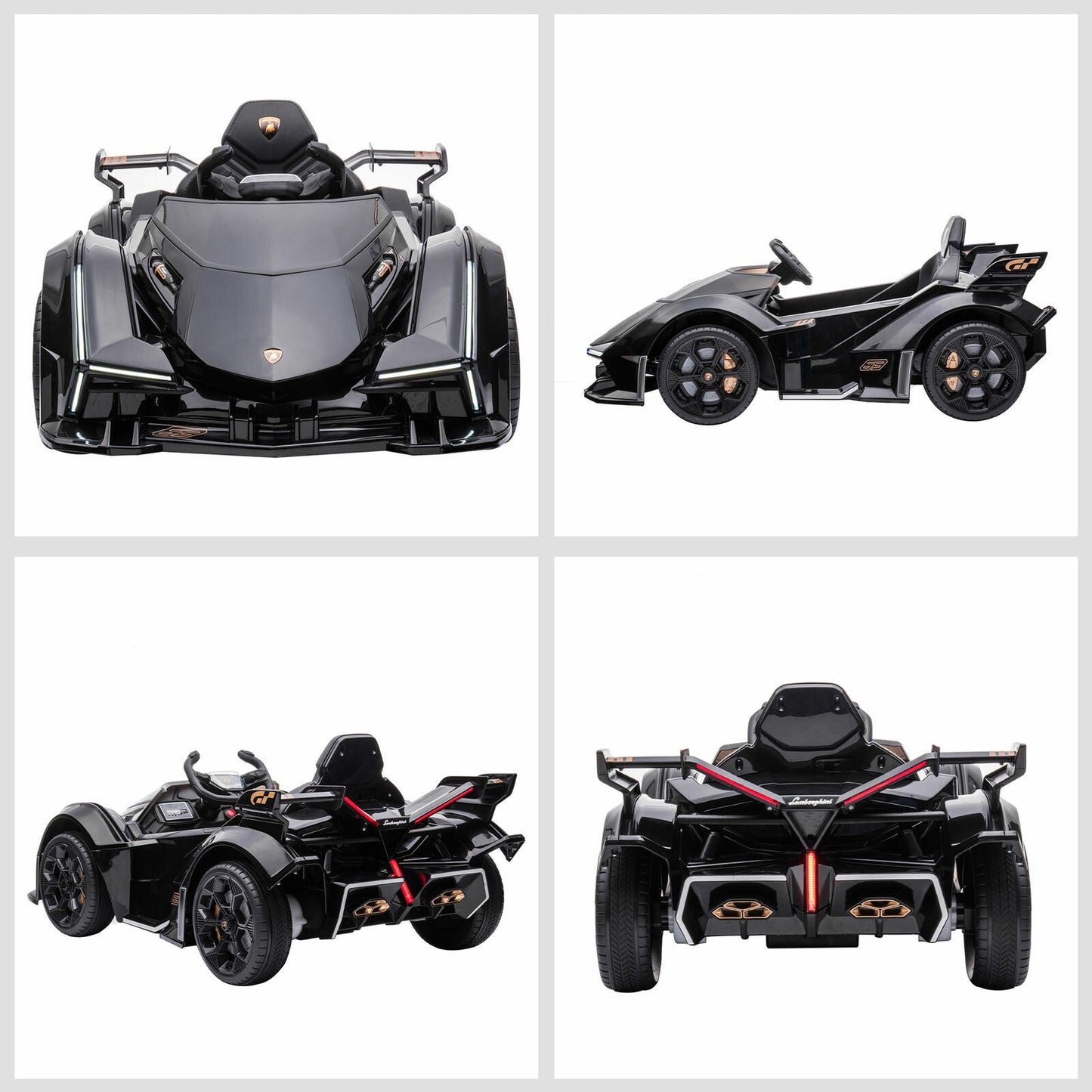 12V Black Lamborghini GT Kids Ride-On Sports Car with Remote Control