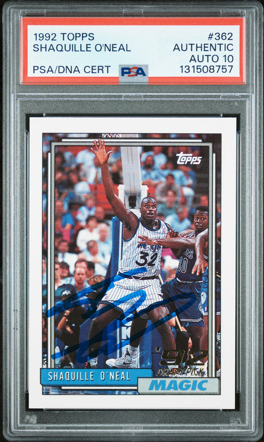 Graded 1992-93 Topps Shaquille O'Neal #362 Rookie RC Basketball Card PSA 10 Auto Grade Gem Mint