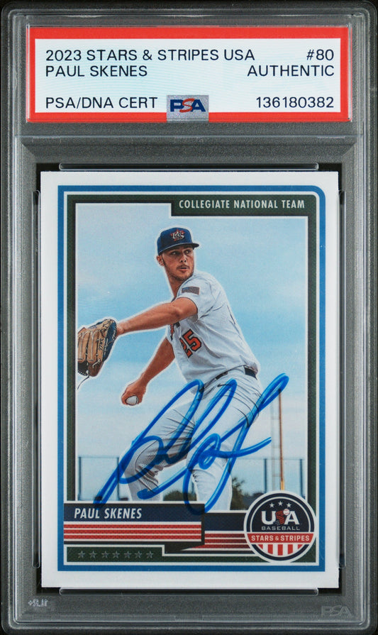 Graded 2023 Panini Stars & Stripes USA Paul Skenes #80 Rookie RC Baseball Card PSA Authentic Auto