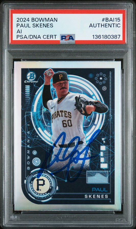 Graded 2024 Topps Bowman Paul Skenes #BAI15 AI Rookie RC Baseball Card PSA Authentic Auto