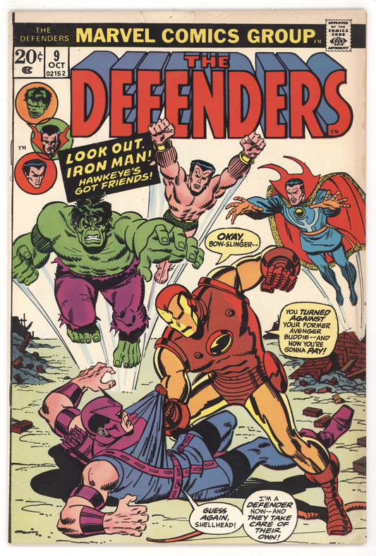 Defenders 9 Marvel 1973 VG Avengers Iron Man Hulk Dr Strange Namor Hawkeye