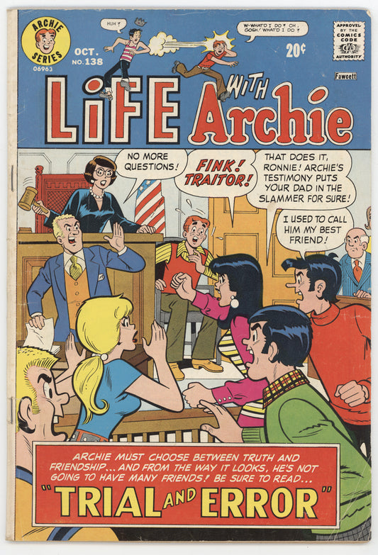 Life With Archie 138 Archie 1973 VG FN Betty Veronica Courtroom Trial Judge