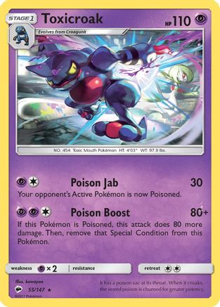 Toxicroak 055/147 - SM  Burning Shadows Reverse Holofoil