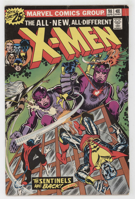 Uncanny X-Men 98 Marvel 1976 VG Sentinels Wolverine Colossus Nightcrawler - Golden Apple Comics