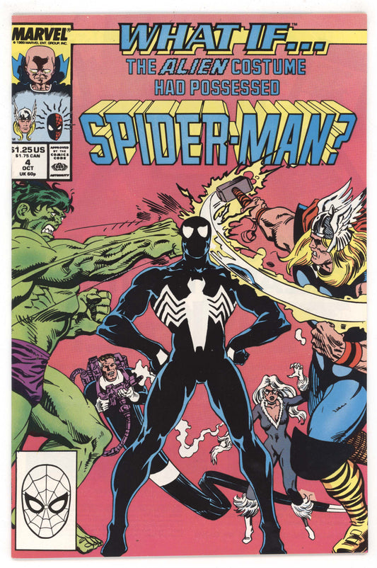 What If 4 Marvel 1989 NM- 9.2 Spider-Man Venom Alien Costume Thor Hulk Black Cat