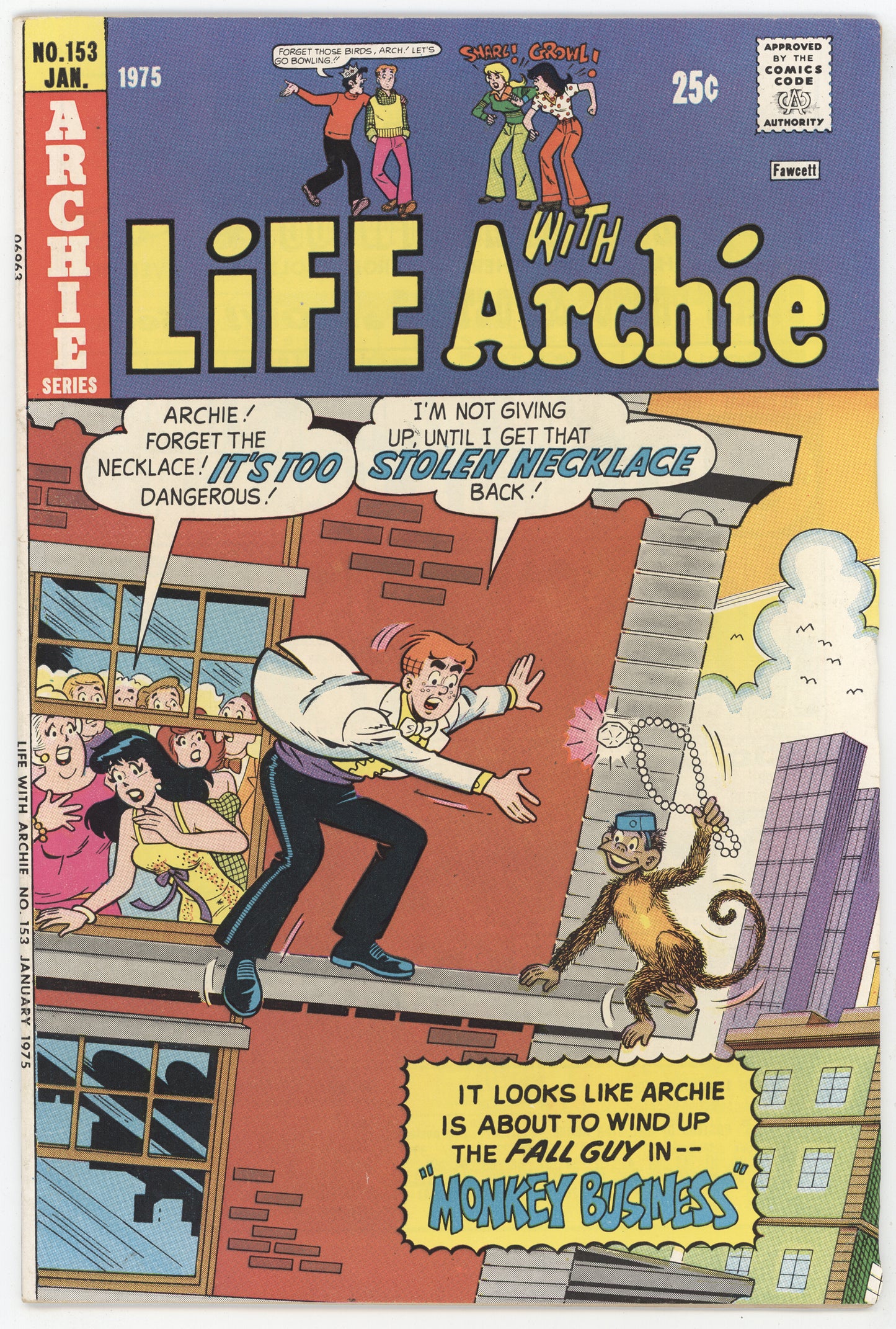 Life With Archie 153 Archie 1975 FN VF Betty Veronica Monkey Business Necklace