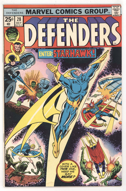 Defenders 28 Marvel 1975 VG Ron Wilson 1st Starhawk Hulk Dr Strange Valkyrie