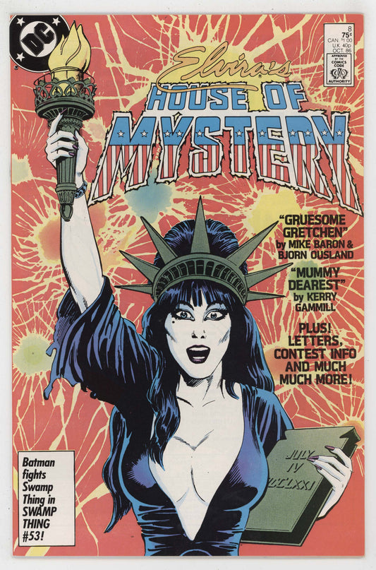 Elvira's House Of Mystery 8 DC 1986 NM Dwight Turner Statue Of Liberty GGA