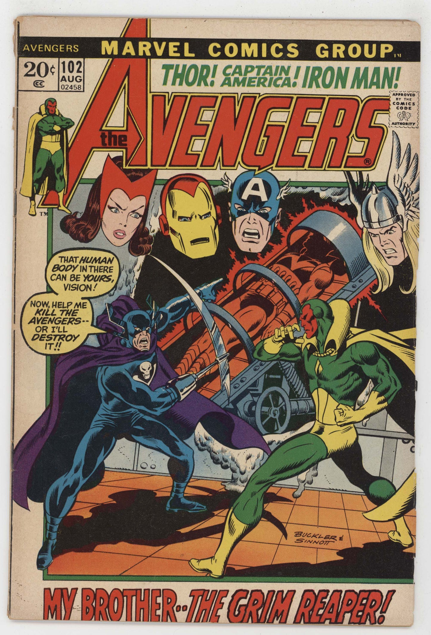 Avengers 102 Marvel 1972 GD Captain America Thor Iron Man Scarlet Witch - Golden Apple Comics