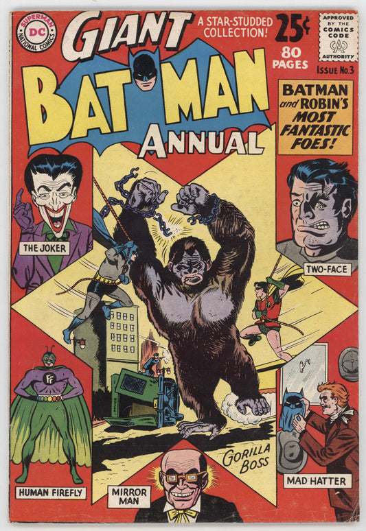 Batman Annual 3 DC 1962 VG FN Joker Two-Face Mad Hatter Gorilla Boss Mirror Man