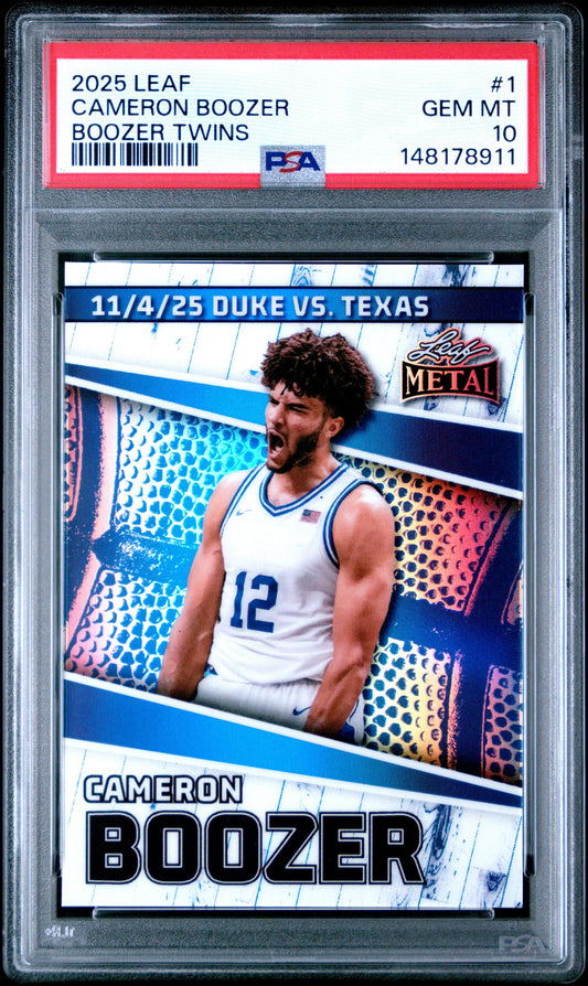 Graded 2025 Leaf Cameron Boozer #1 /439 Rookie RC Basketball Card PSA 10 Gem Mint