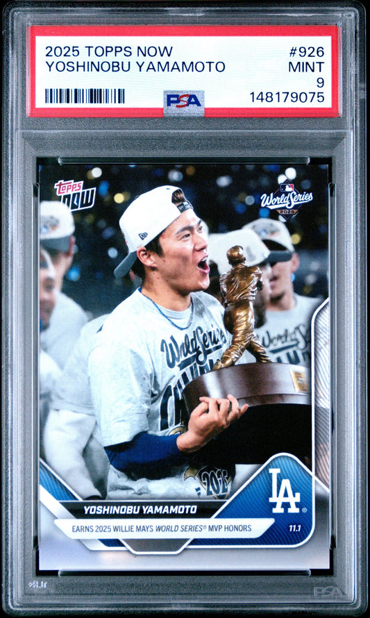Graded 2025 Topps Now Yoshinobu Yamamoto #926 Baseball Card PSA 9 Mint
