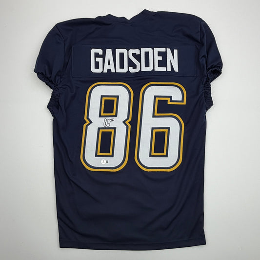 Autographed/Signed Oronde Gadsden Los Angeles San Diego Navy Blue Pro Cut Football Jersey Beckett BAS COA