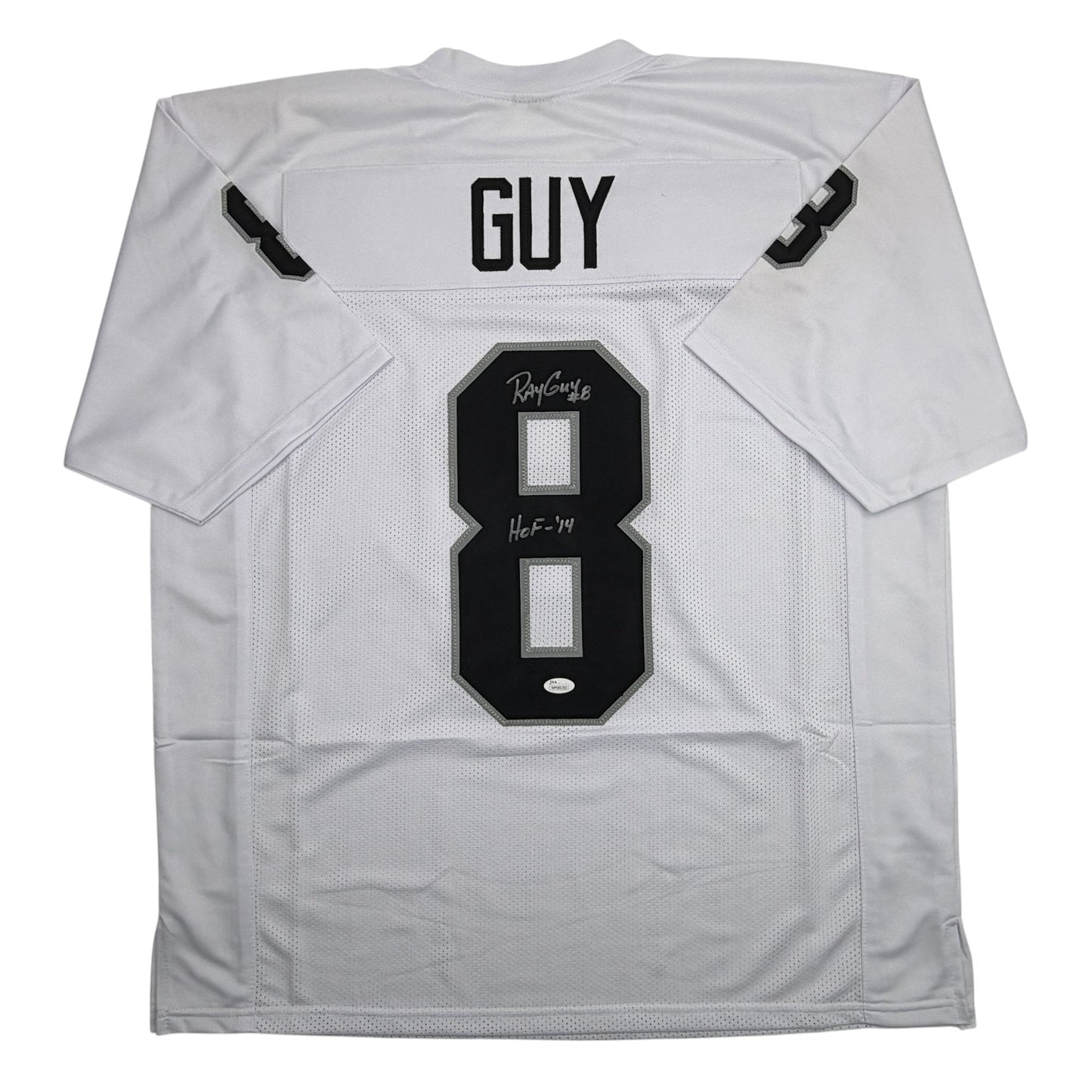 Autographed/Signed Ray Guy HOF 14 Oakland Las Vegas White Football Jersey JSA COA