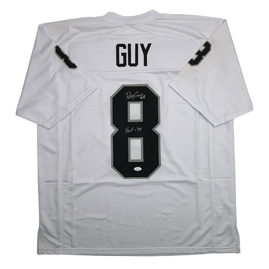 Autographed/Signed Ray Guy HOF 14 Oakland Las Vegas White Football Jersey JSA COA