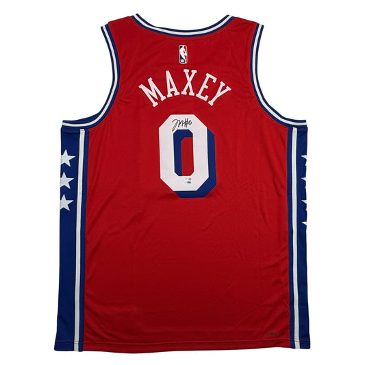 Autographed/Signed Tyrese Maxey Philadelphia 76ers Sixers Red Authentic Basketball Jersey Fanatics COA