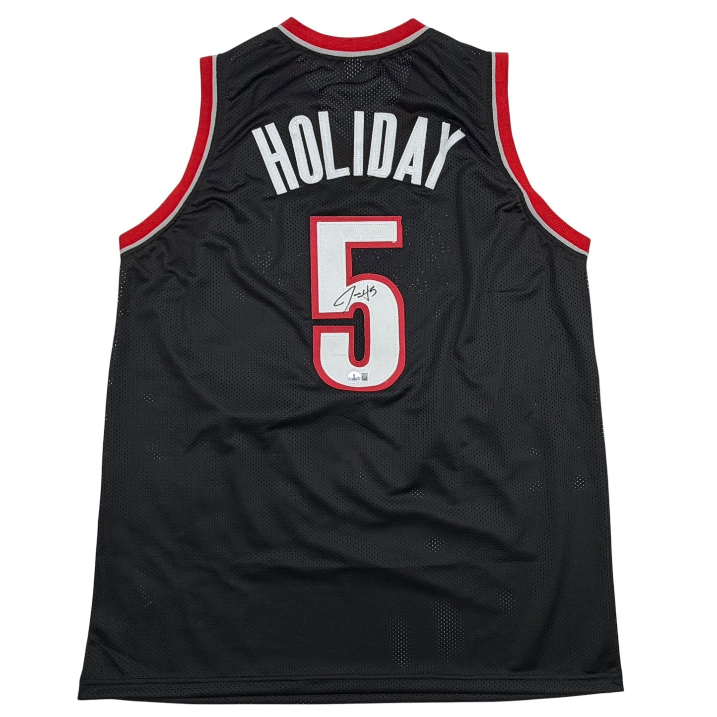 Autographed/Signed Jrue Holiday Portland Black Basketball Jersey Beckett BAS COA