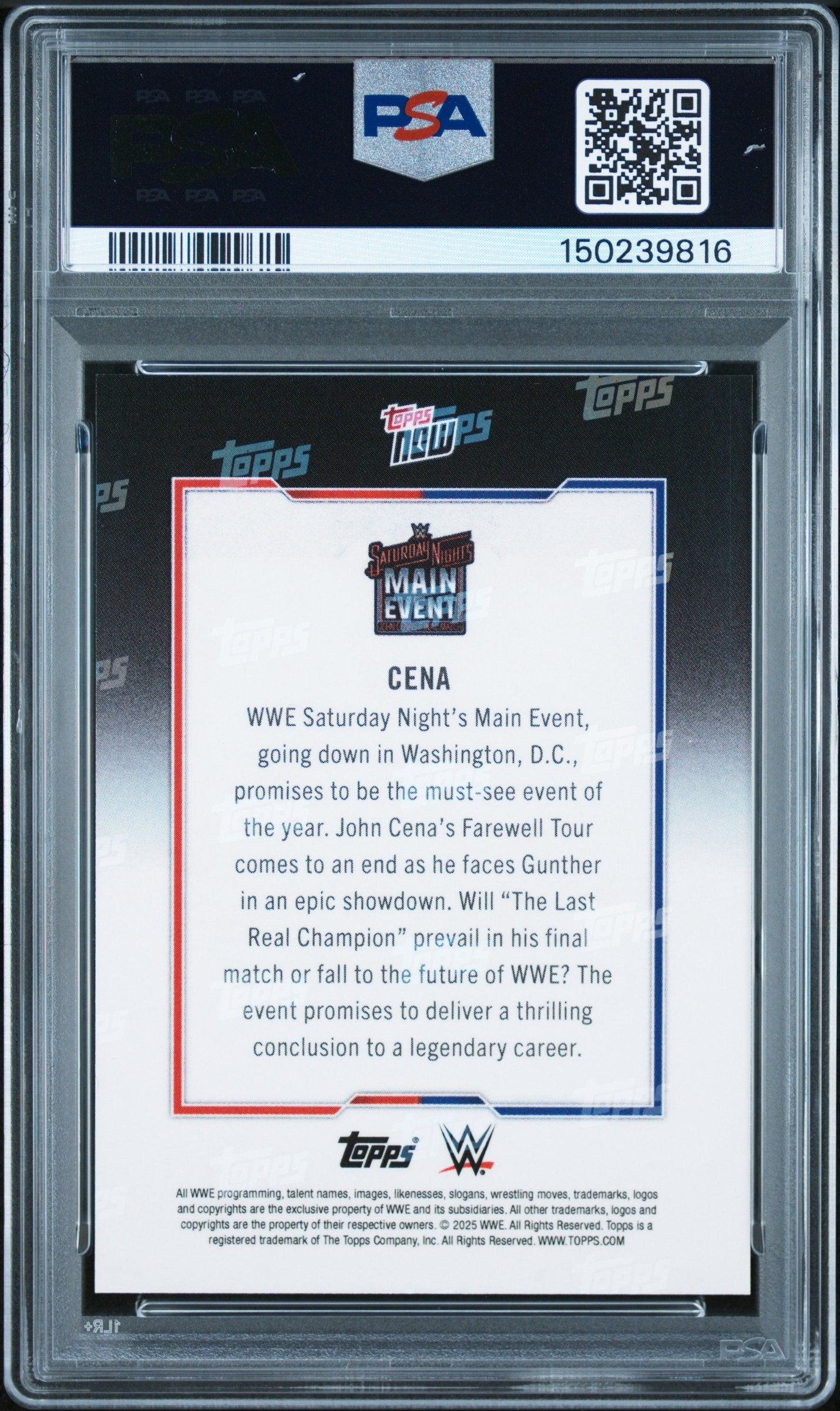 Graded 2025 Topps Now John Cena #CENA Wrestling Card PSA 9 Mint