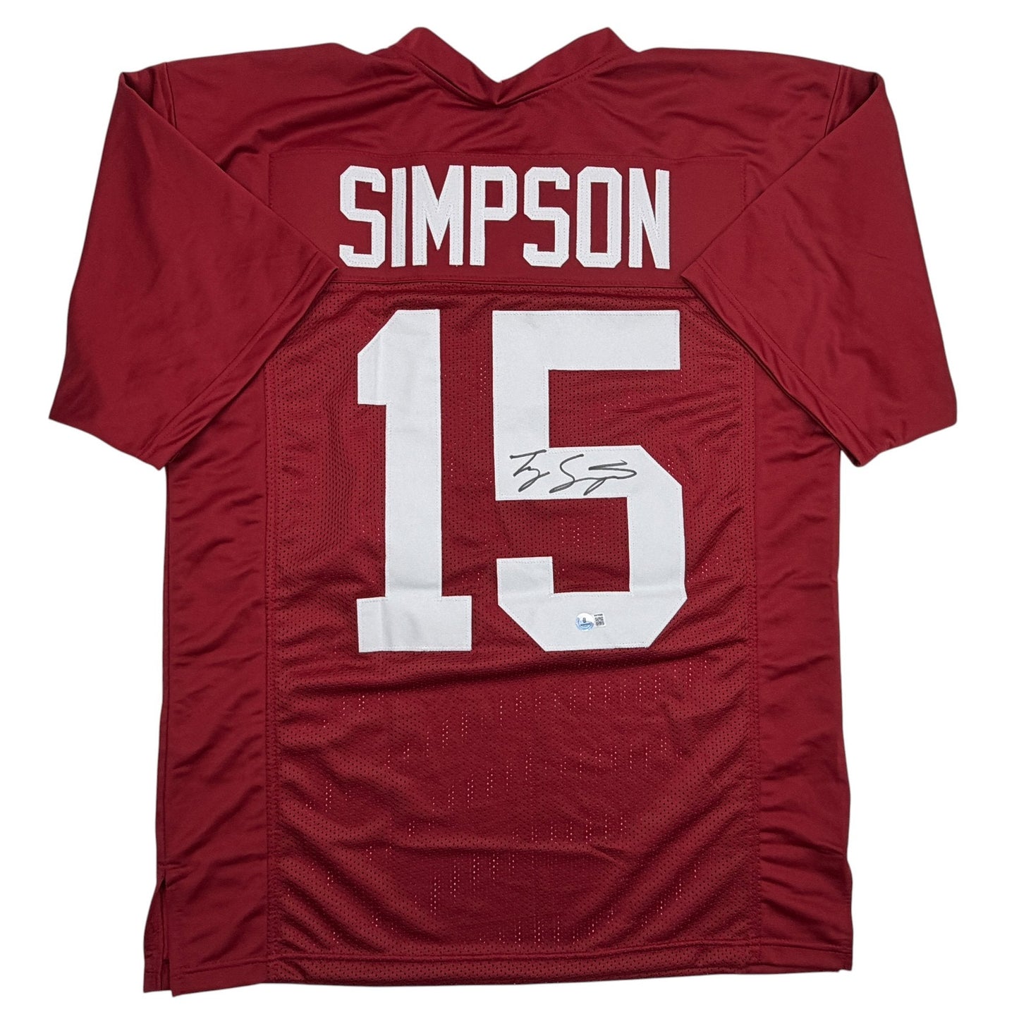Autographed/Signed Tyler Ty Simpson Alabama Red College Football Jersey Beckett BAS COA