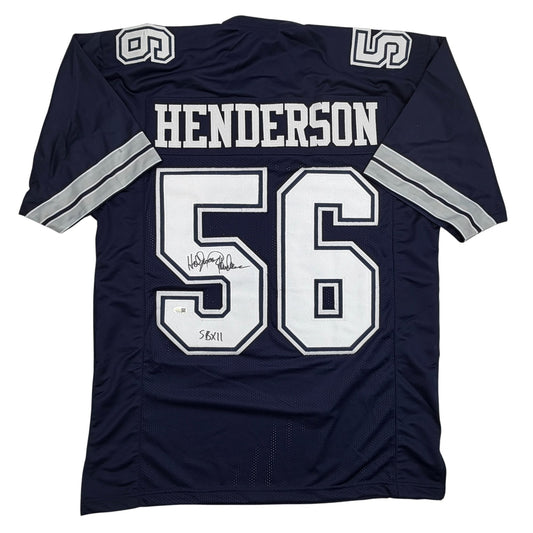 Autographed/Signed Thomas Henderson Dallas Blue Football Jersey JSA COA